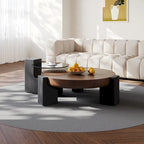 Table basse gigogne ronde moderne 37, table basse en bois de style Mid-Century, placage en bois massif marron et noir