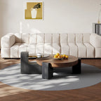 Table basse gigogne ronde moderne 37, table basse en bois de style Mid-Century, placage en bois massif marron et noir