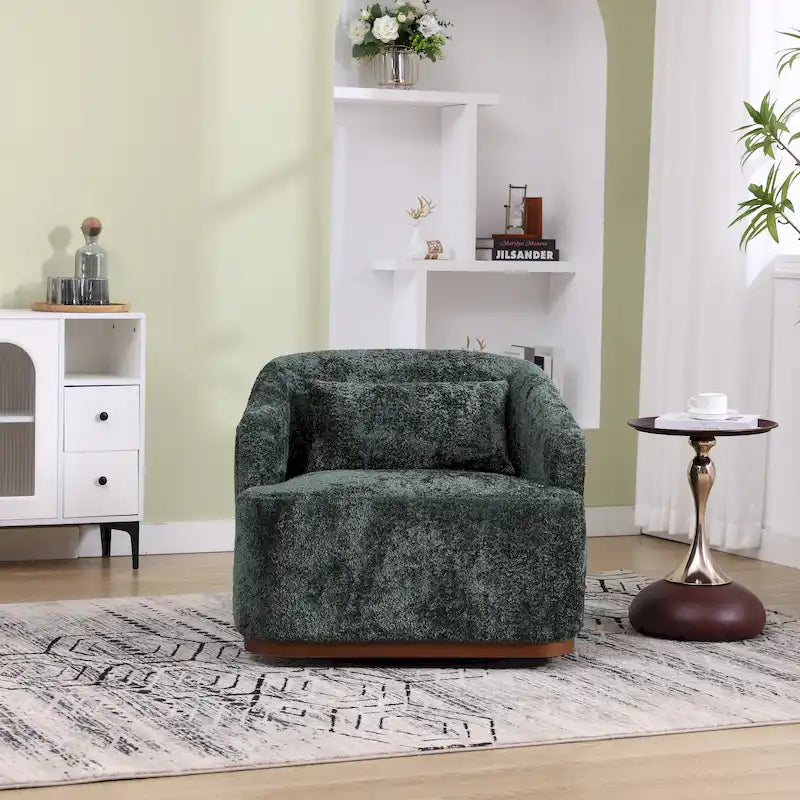 Fauteuil d'appoint pivotant en tissu chenille avec coussins confortables et base robuste