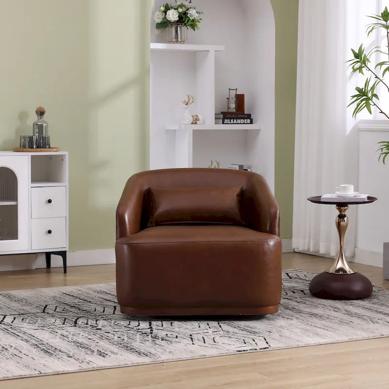 Fauteuil d'appoint pivotant en tissu chenille avec coussins confortables et base robuste