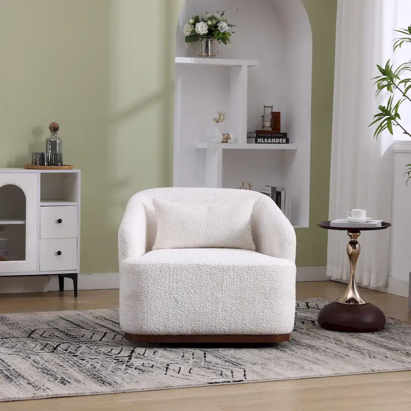 Fauteuil d'appoint pivotant en tissu chenille avec coussins confortables et base robuste