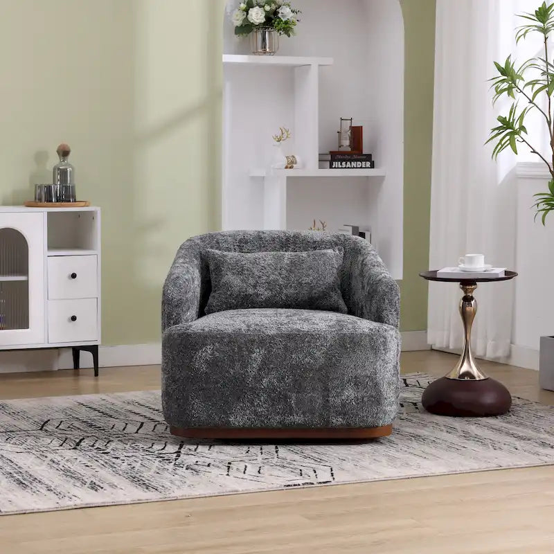 Fauteuil d'appoint pivotant en tissu chenille avec coussins confortables et base robuste