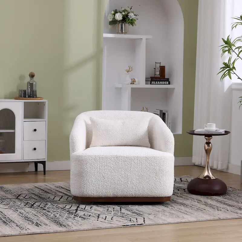 Fauteuil d'appoint pivotant en tissu chenille avec coussins confortables et base robuste
