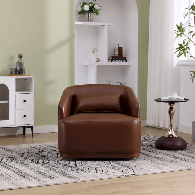 Fauteuil d'appoint pivotant en tissu chenille avec coussins confortables et base robuste