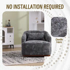 Fauteuil d'appoint pivotant en tissu chenille avec coussins confortables et base robuste
