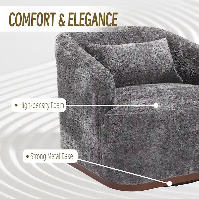 Fauteuil d'appoint pivotant en tissu chenille avec coussins confortables et base robuste