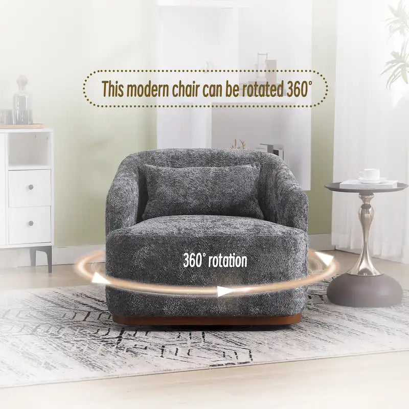 Fauteuil d'appoint pivotant en tissu chenille avec coussins confortables et base robuste