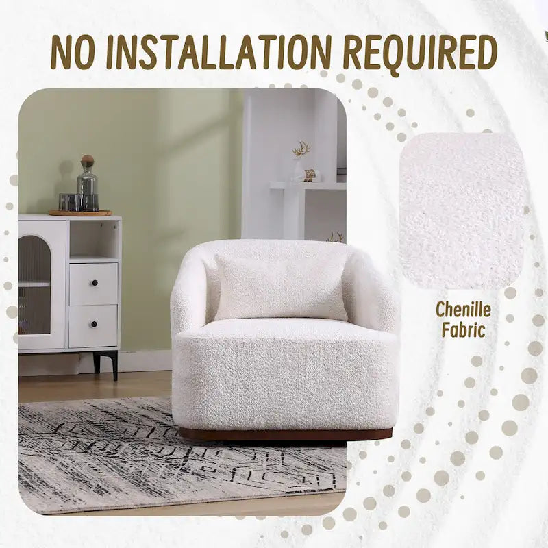 Fauteuil d'appoint pivotant en tissu chenille avec coussins confortables et base robuste