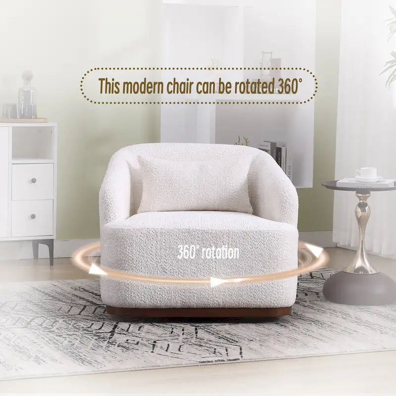 Fauteuil d'appoint pivotant en tissu chenille avec coussins confortables et base robuste