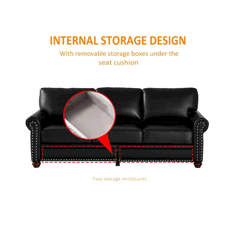 Canapé en similicuir style Mid-Century Modern avec rangement