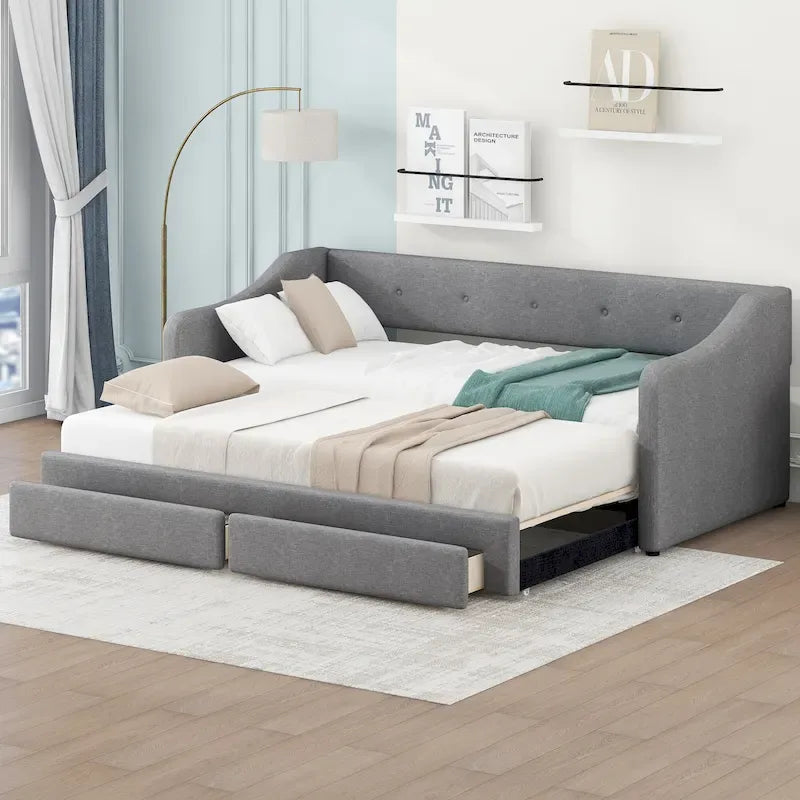 Lit de jour simple XL convertible en lit double avec tiroirs