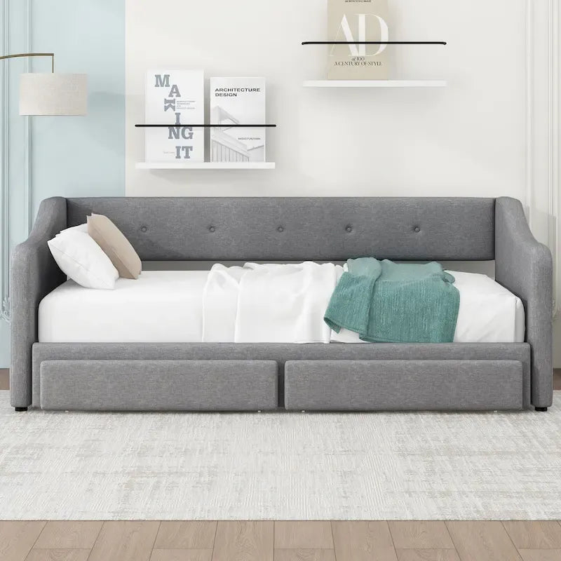 Lit de jour simple XL convertible en lit double avec tiroirs