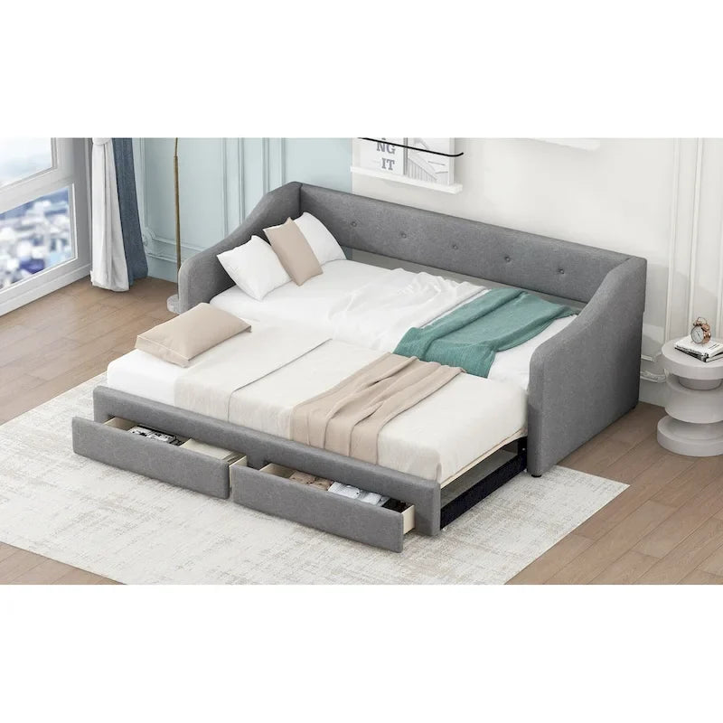Lit de jour simple XL convertible en lit double avec tiroirs