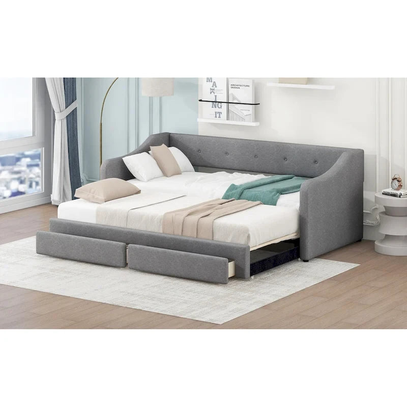 Lit de jour simple XL convertible en lit double avec tiroirs