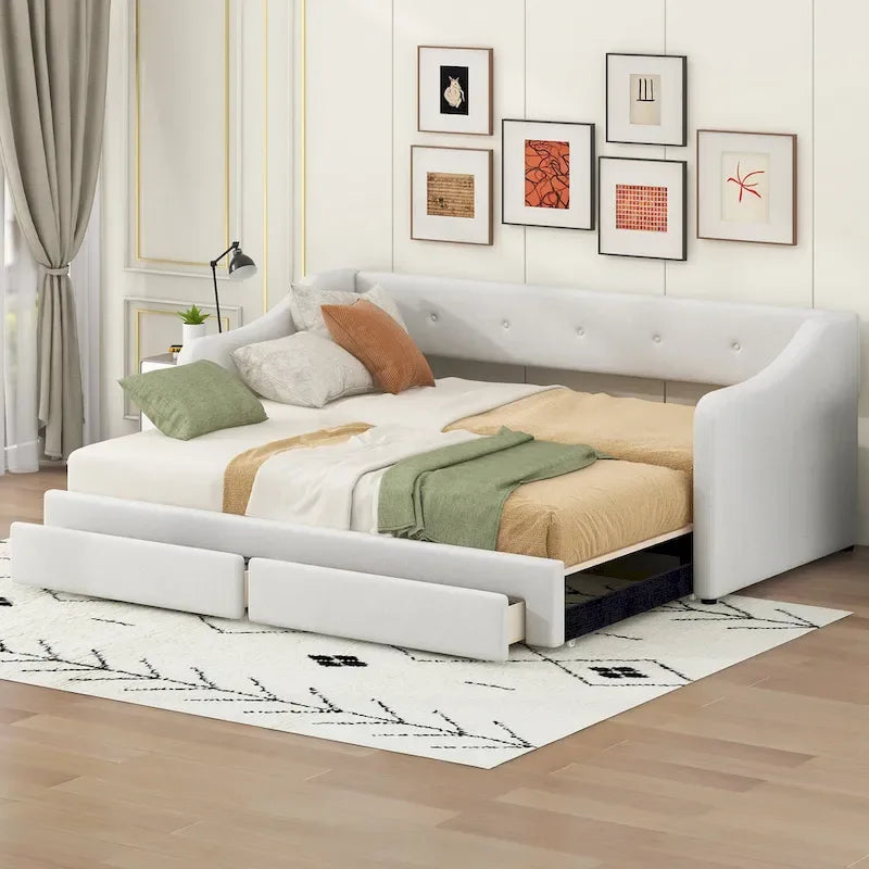 Lit de jour simple XL convertible en lit double avec tiroirs