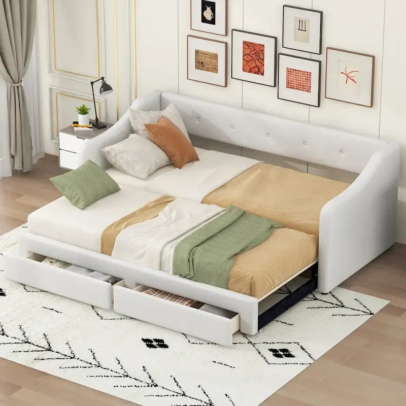 Lit de jour simple XL convertible en lit double avec tiroirs