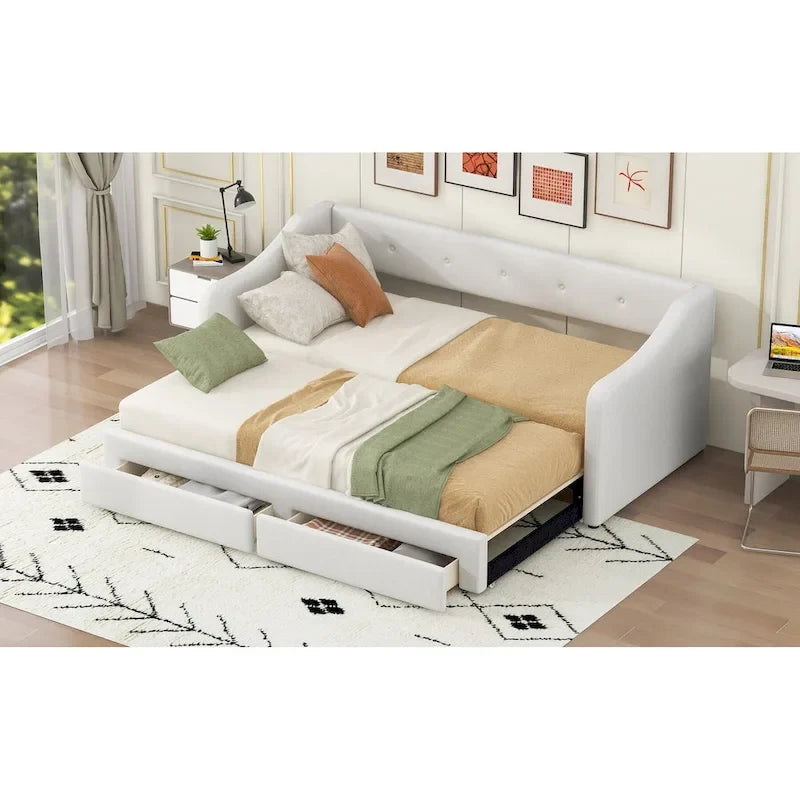 Lit de jour simple XL convertible en lit double avec tiroirs