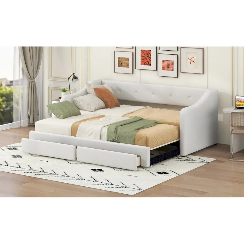 Lit de jour simple XL convertible en lit double avec tiroirs