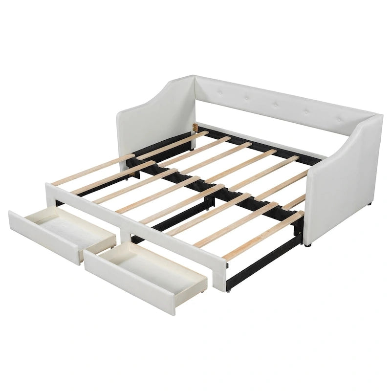 Lit de jour simple XL convertible en lit double avec tiroirs