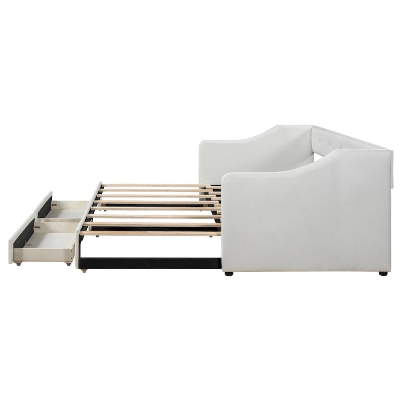 Lit de jour simple XL convertible en lit double avec tiroirs