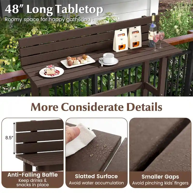 Table de bar d'extérieur de 48 pouces avec étagère de rangement et pied réglable
