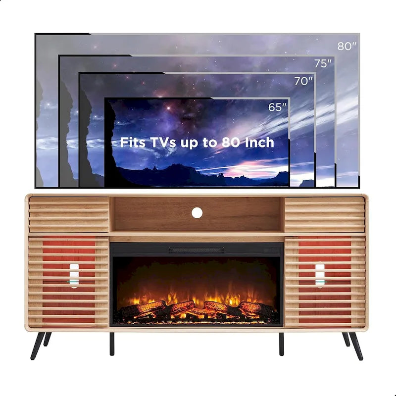 Meuble TV Cheminée Style Mid-Century, Meuble de Divertissement