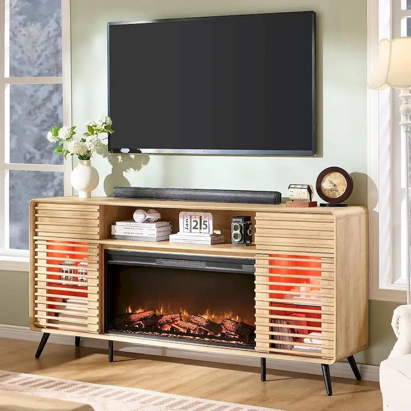 Meuble TV Cheminée Style Mid-Century, Meuble de Divertissement