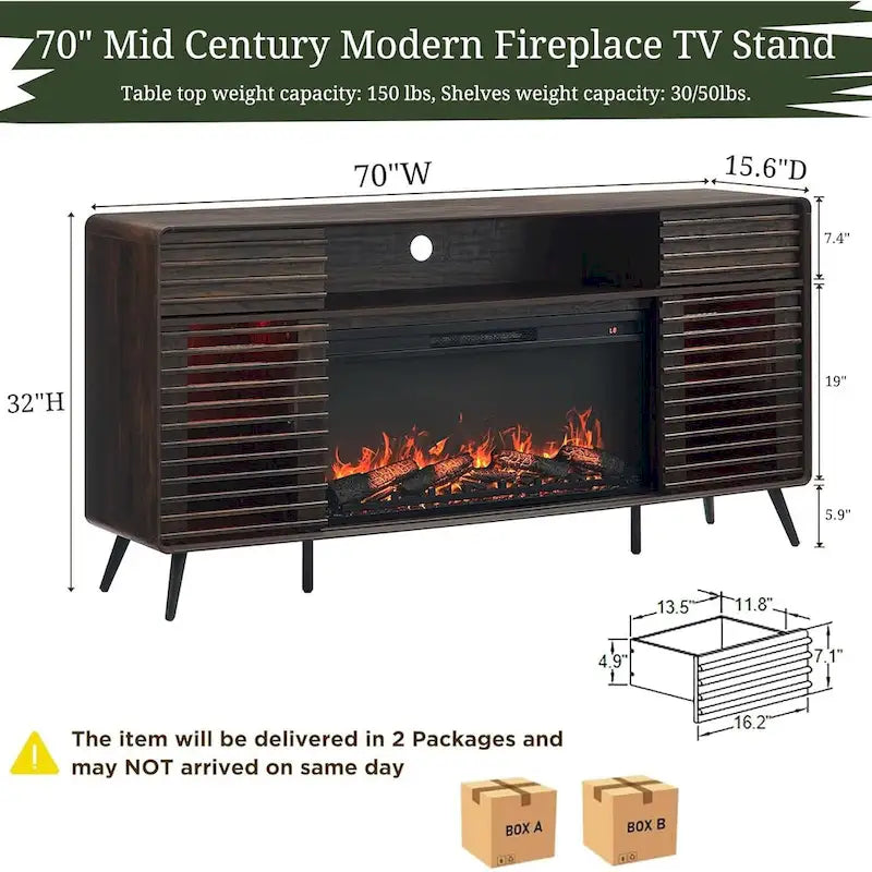 Meuble TV Cheminée Style Mid-Century, Meuble de Divertissement
