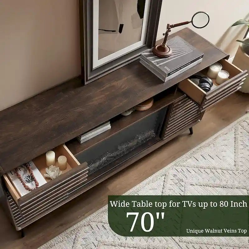 Meuble TV Cheminée Style Mid-Century, Meuble de Divertissement