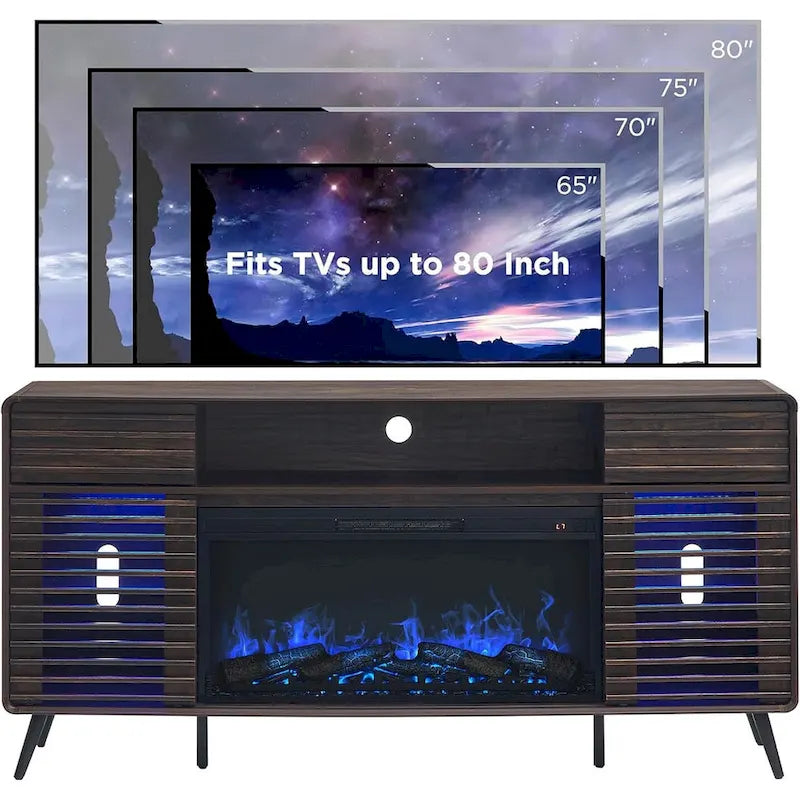 Meuble TV Cheminée Style Mid-Century, Meuble de Divertissement