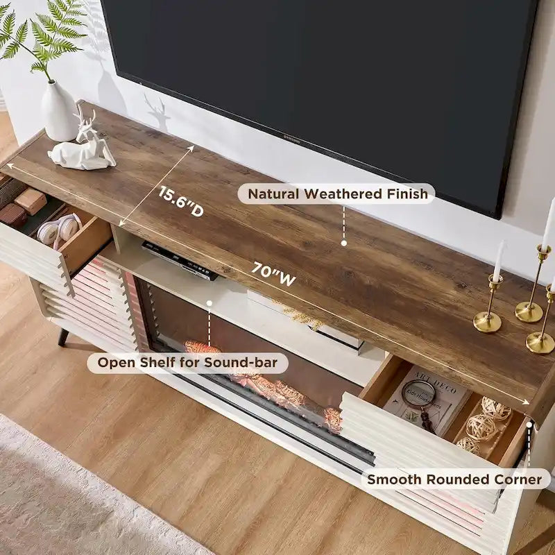 Meuble TV Cheminée Style Mid-Century, Meuble de Divertissement