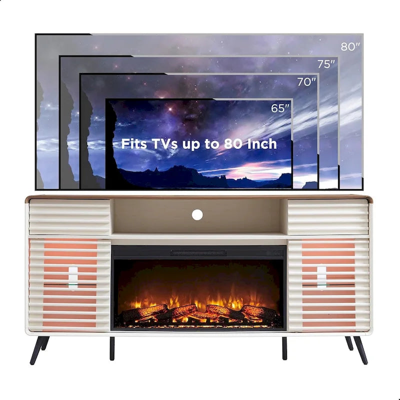 Meuble TV Cheminée Style Mid-Century, Meuble de Divertissement