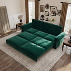 Canapé-lit Chesterfield, grand canapé-lit escamotable, canapé-lit convertible en velours/similicuir avec garniture cloutée et accoudoirs arrondis