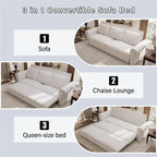Canapé-lit Chesterfield, grand canapé-lit escamotable, canapé-lit convertible en velours/similicuir avec garniture cloutée et accoudoirs arrondis