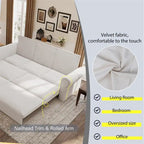 Canapé-lit Chesterfield, grand canapé-lit escamotable, canapé-lit convertible en velours/similicuir avec garniture cloutée et accoudoirs arrondis