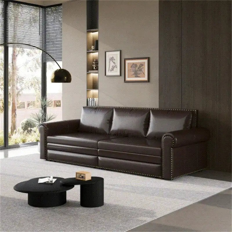 Canapé-lit Chesterfield, grand canapé-lit escamotable, canapé-lit convertible en velours/similicuir avec garniture cloutée et accoudoirs arrondis