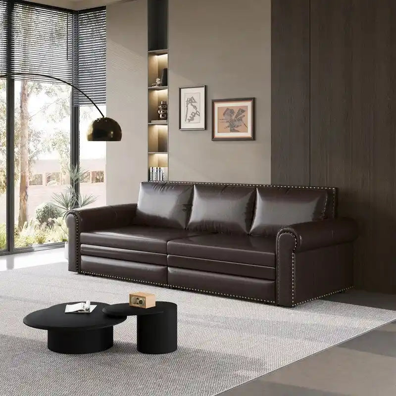 Canapé-lit Chesterfield, grand canapé-lit escamotable, canapé-lit convertible en velours/similicuir avec garniture cloutée et accoudoirs arrondis