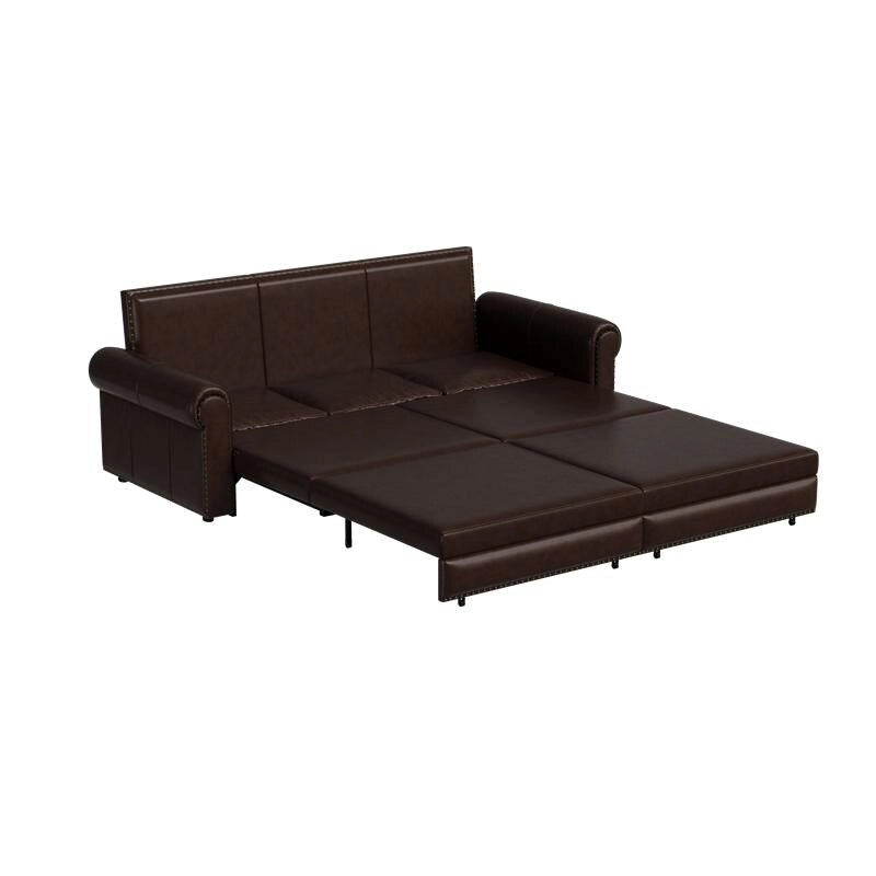 Canapé-lit Chesterfield, grand canapé-lit escamotable, canapé-lit convertible en velours/similicuir avec garniture cloutée et accoudoirs arrondis