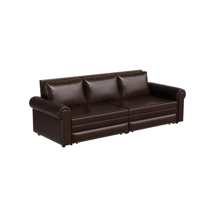 Canapé-lit Chesterfield, grand canapé-lit escamotable, canapé-lit convertible en velours/similicuir avec garniture cloutée et accoudoirs arrondis