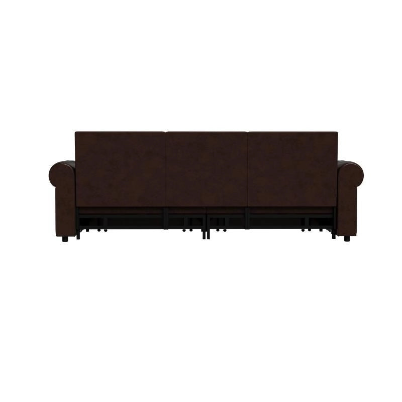 Canapé-lit Chesterfield, grand canapé-lit escamotable, canapé-lit convertible en velours/similicuir avec garniture cloutée et accoudoirs arrondis