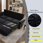 Canapé-lit Chesterfield, grand canapé-lit escamotable, canapé-lit convertible en velours/similicuir avec garniture cloutée et accoudoirs arrondis