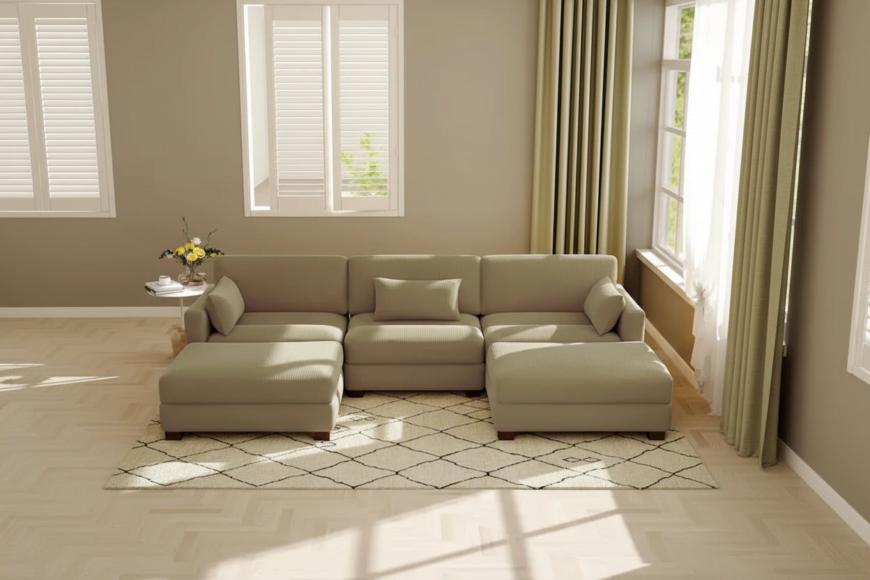 Canapé modulaire sectionnel en U 5 places avec pouf
