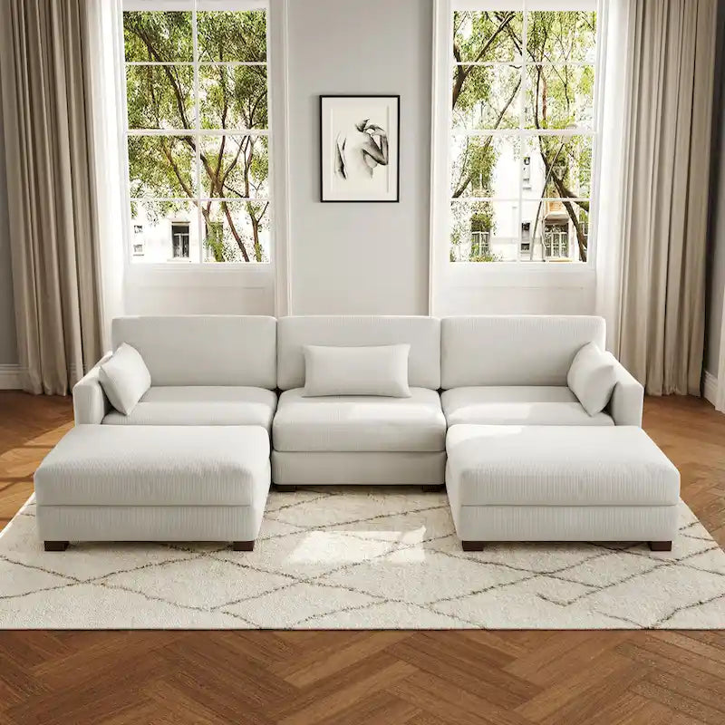 Canapé modulaire sectionnel en U 5 places avec pouf