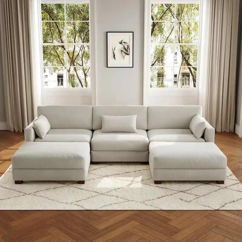 Canapé modulaire sectionnel en U 5 places avec pouf