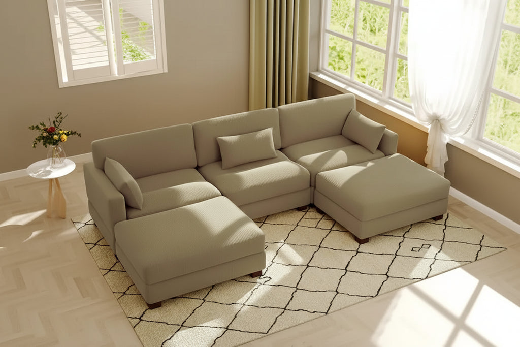 Canapé modulaire sectionnel en U 5 places avec pouf