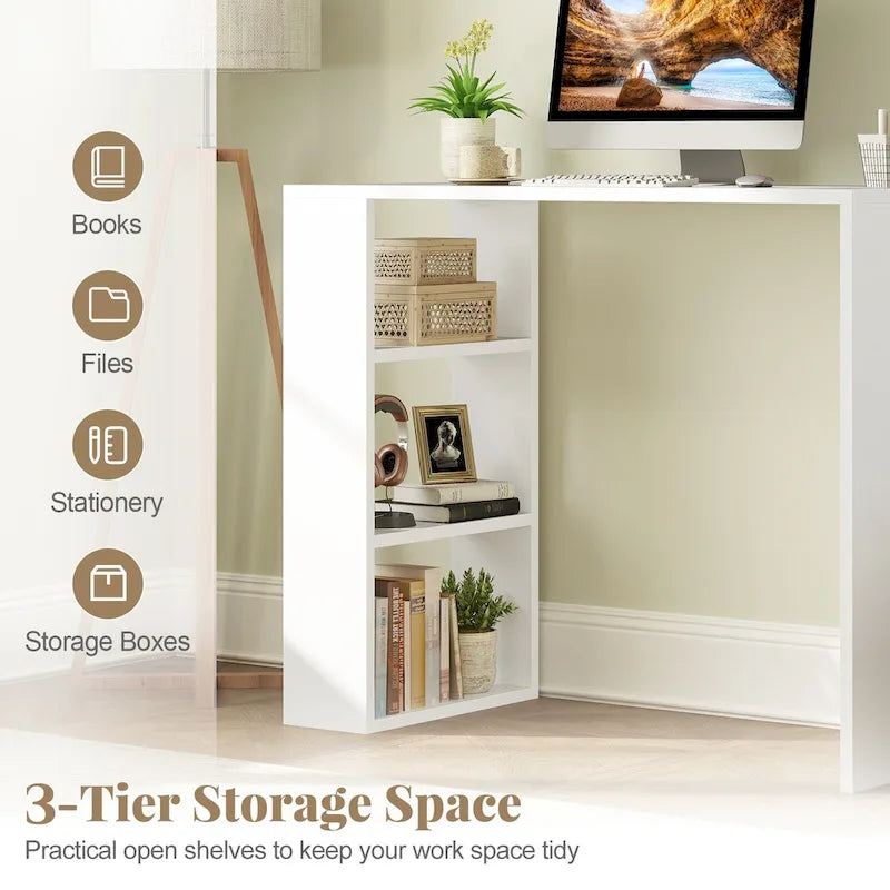 Bureau compact de 36 po avec 3 étagères ouvertes autoportant
