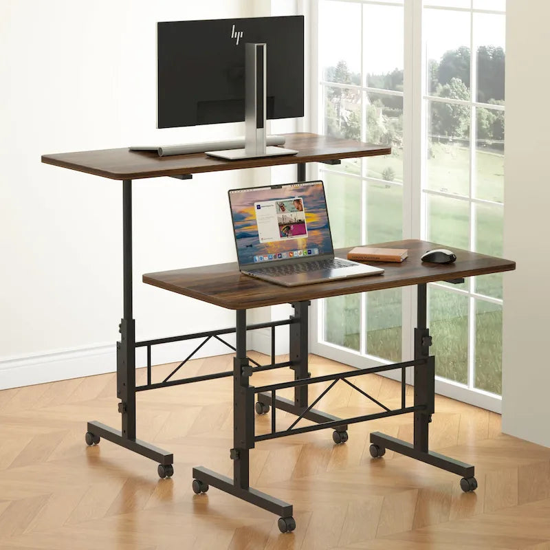 Bureau debout mobile à roulettes, petit bureau debout réglable en hauteur, bureaux roulants portables de 80 cm
