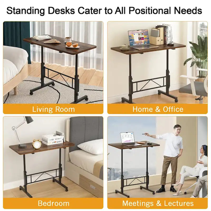 Bureau debout mobile à roulettes, petit bureau debout réglable en hauteur, bureaux roulants portables de 80 cm