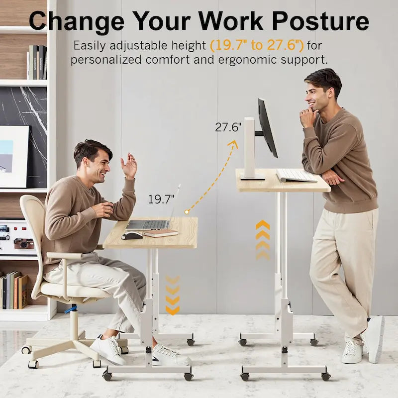 Bureau debout mobile à roulettes, petit bureau debout réglable en hauteur, bureaux roulants portables de 80 cm