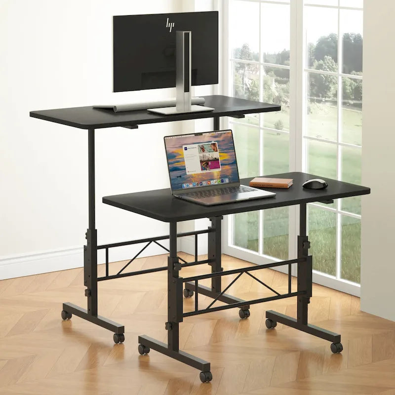 Bureau debout mobile à roulettes, petit bureau debout réglable en hauteur, bureaux roulants portables de 80 cm